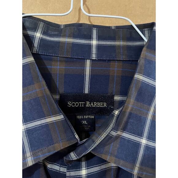 VTG Scott Barber Shirt Blue Brown Plaid Button Down XL - Picture 2 of 2